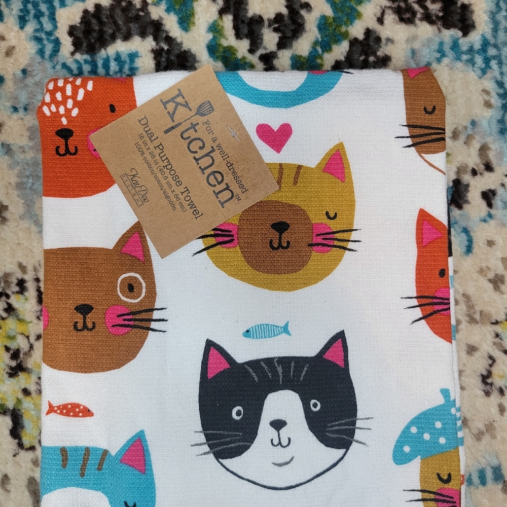 Kitchen Cat Printed Towel & Matching‎ Oven Mit NEW - Picture 2 of 5